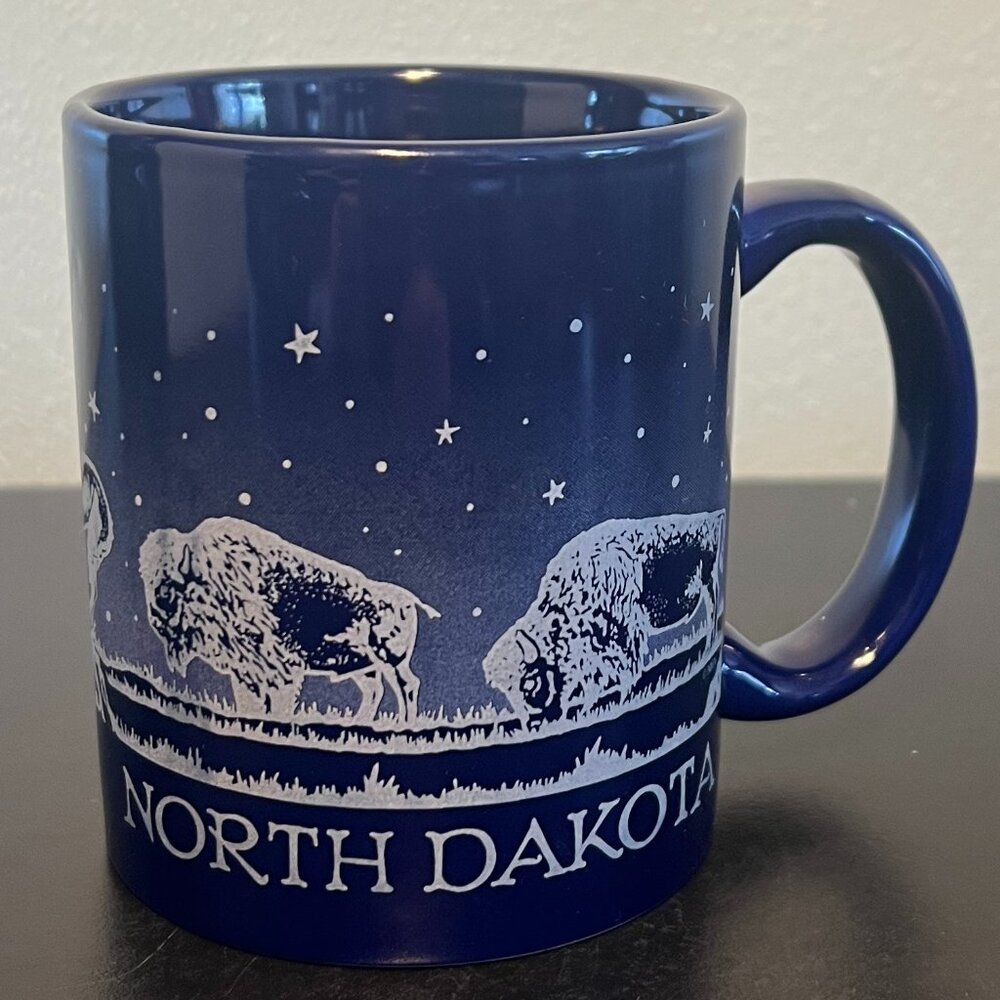 M Ware North Dakota Starry Night Cobalt Blue Souvenir Coffee Cup Mug